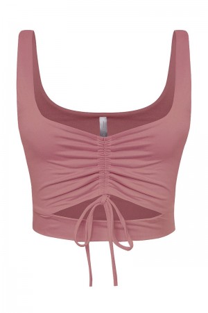 RUCHED CUTOUT FRONT DRAWSTRING CROP TOP