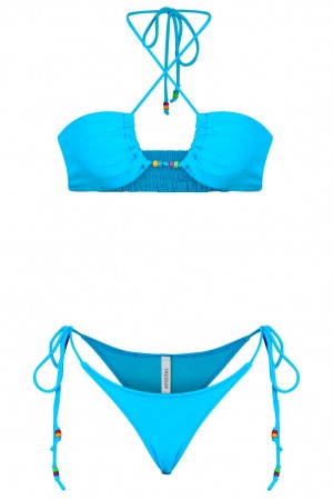2PC TRIANGLE SIDE TIE BEADS BIKINI SWIMSUIT