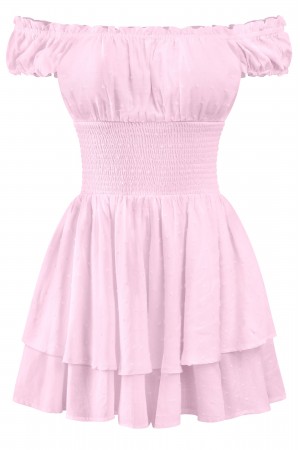 OFF SHOULDER FIT & FLARE TEXTURED ROMPER