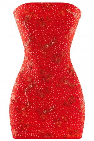 STRAPLESS EMBELLISHED MINI DRESS