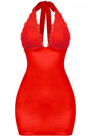 HALTER LACE SATIN MINI DRESS