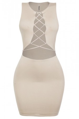 CRISS CROSS CUTOUT FRONT WAIST TIE MINI DRESS