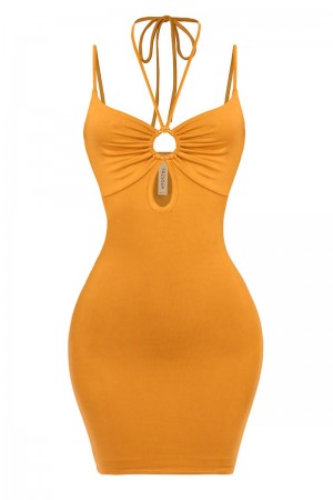 HALTER CAMI MINI DRESS WITH FRONT CUTOUTS