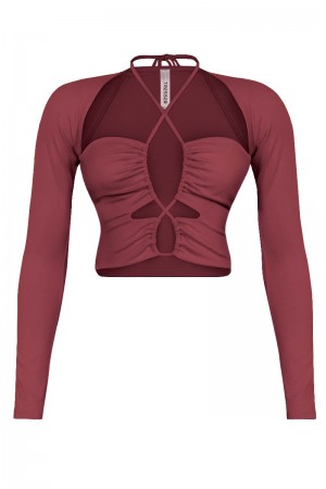 LONG SLEEVE HALTER CROP TOP W/ CUT OUTS