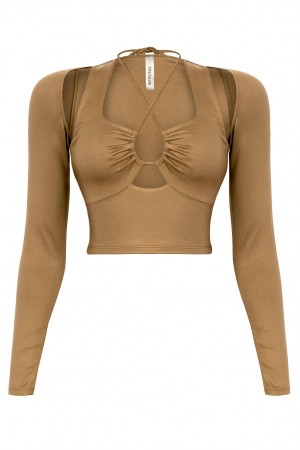 LONG SLEEVE CROP TOP W/ FRONT CUTOUTS