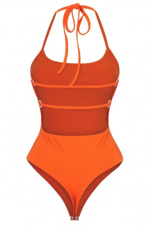 SLEEVELESS HALTER OPEN BACK RIBBED BODYSUIT