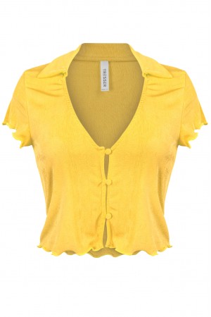 SHORT SLEEVE FRONT BUTTON SLINKY CROP TOP