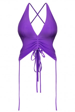 SLEEVELESS HALTER OPEN BACK CROP TOP