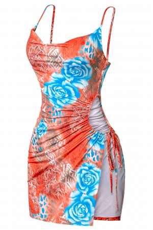 SLEEVELESS OPEN SIDE FLORAL ANIMAL PRINT MINI DRESS