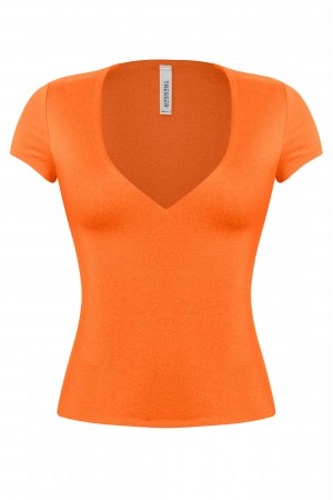 SHORT SLEEVE V-NECK SOLID BASIC TOP