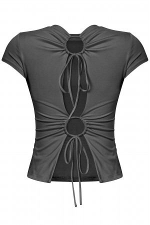 SHORT SLEEVE OPEN TIE-BACK SOLID TOP