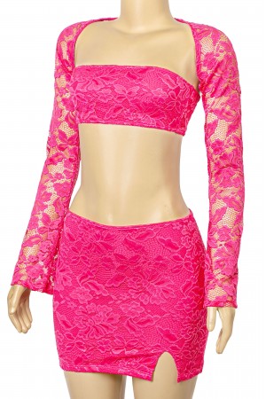 3PC LACE TUBE BOLERO TOP & MINI SKIRT SET
