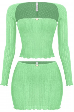 3PC TUBE CROP TOP, BOLERO & MINI SKIRT SET