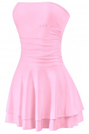 STRAPLESS RUCHED RUFFLED MINI DRESS
