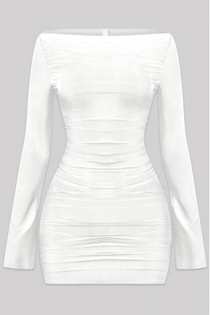 LONG BELL SLEEVE BOAT NECKLINE MINI DRESS