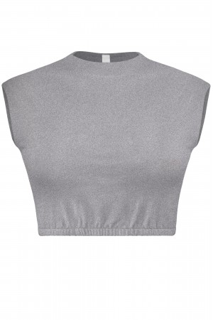 SLEEVELESS MOCK NECK ELASTICATED-HEM CROP TOP