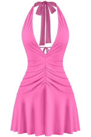SLEEVELESS HALTER OPEN BACK MINI DRESS
