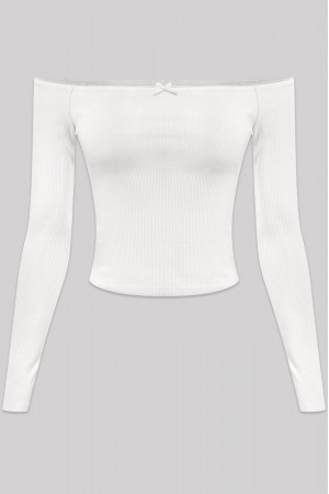 OFF SHOULDER LONG SLEEVE RIBBED CROP TOP