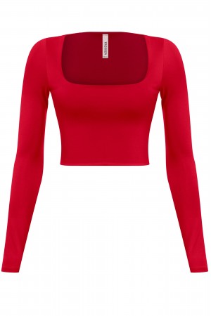 LONG SLEEVE SQUARE NECK BASIC CROP TOP