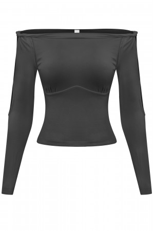 LONG SLEEVE OFF SHOULDER TWIST KNOT CUTOUTS TOP