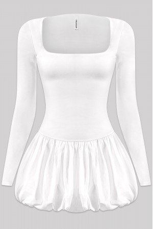 LONG SLEEVE SQUARENECK BUBBLE MINI DRESS
