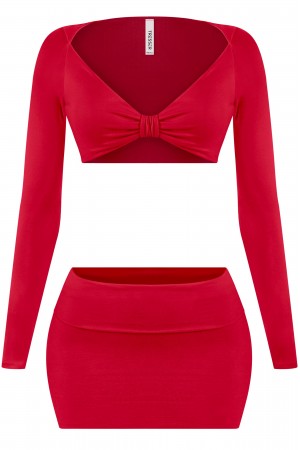 SHORT SLEEVE OPEN BACK CROP TOP & MINI SKIRT SET