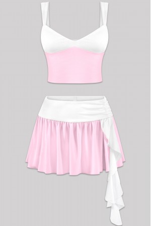 TWO-TONE CONTRAST CROP TOP & FLOUNCY SKIRT SET