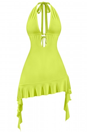 SLEEVELESS HALTER RUFFLED MINI DRESS