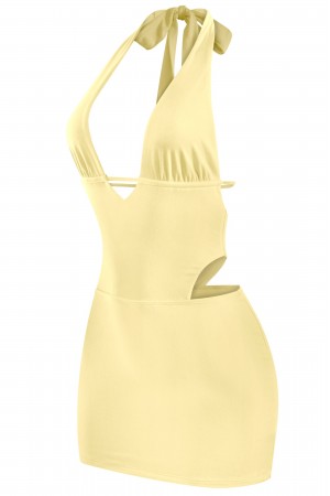 HALTER DEEP PLUNGE OPEN BACK MINI DRESS