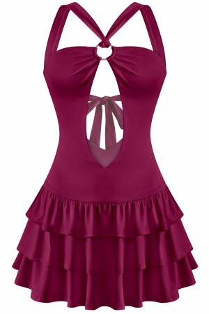 HALTER CUTOUT RUFFLED MINI DRESS