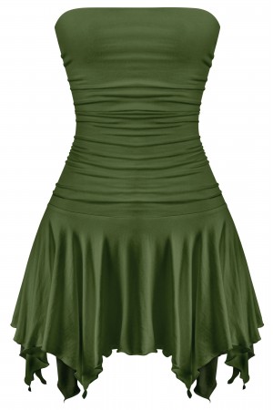 STRAPLESS RUCHED PLEATED MINI DRESS