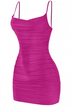 CAMI OPEN BACK CRISS CROSS RUCHED MINI DRESS