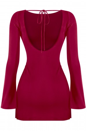 LONG BELL SLEEVES OPEN BACK SIDE SLITS MINI DRESS
