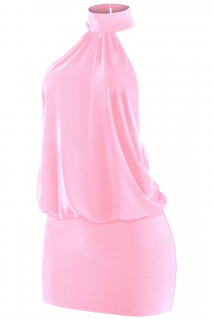 HIGH HALTER COWL NECK BACKLESS RUCHED MINI DRESS