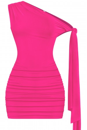 OFF SHOULDER RUCHED SIDE TIE MINI DRESS