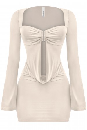 LONG SLEEVE COWL NECK MINI DRESS