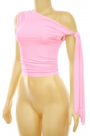 ASYMMETRICAL RUCHED SIDE TIE CROP TOP