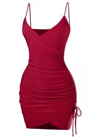 SPG STRAP VNK ASYM HEM W/ SIDE RUCHING